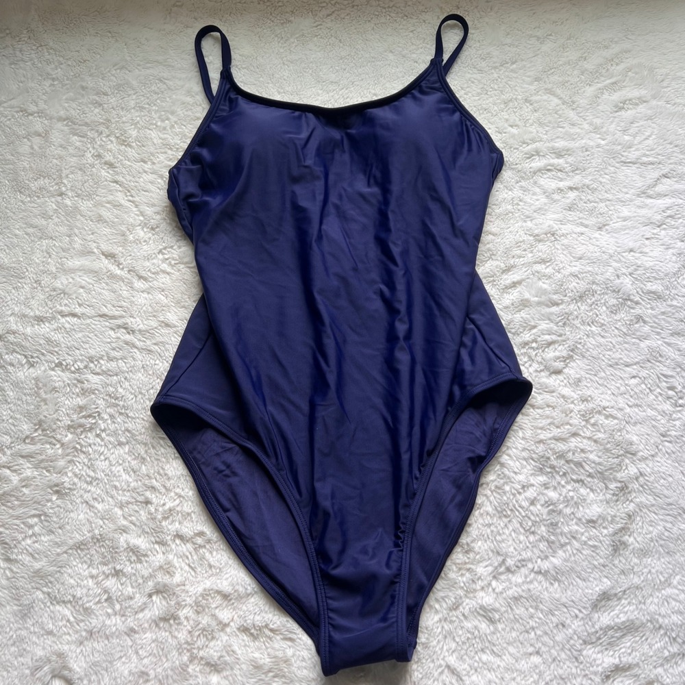Quince Womens Recycled Navy Blue One Piece Swimsuit Adjustable Straps Size L NWT